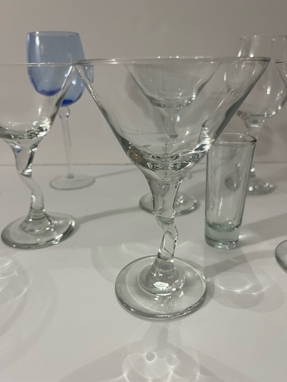 4 Vintage Z Stem Clear Twisted Martini Glass & misc wine glasses